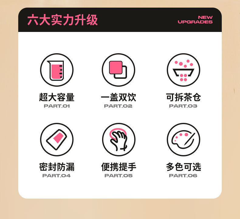 高颜值新便携茶水分离泡茶杯子吸管杯女咖啡塑料运动水杯大容量详情2