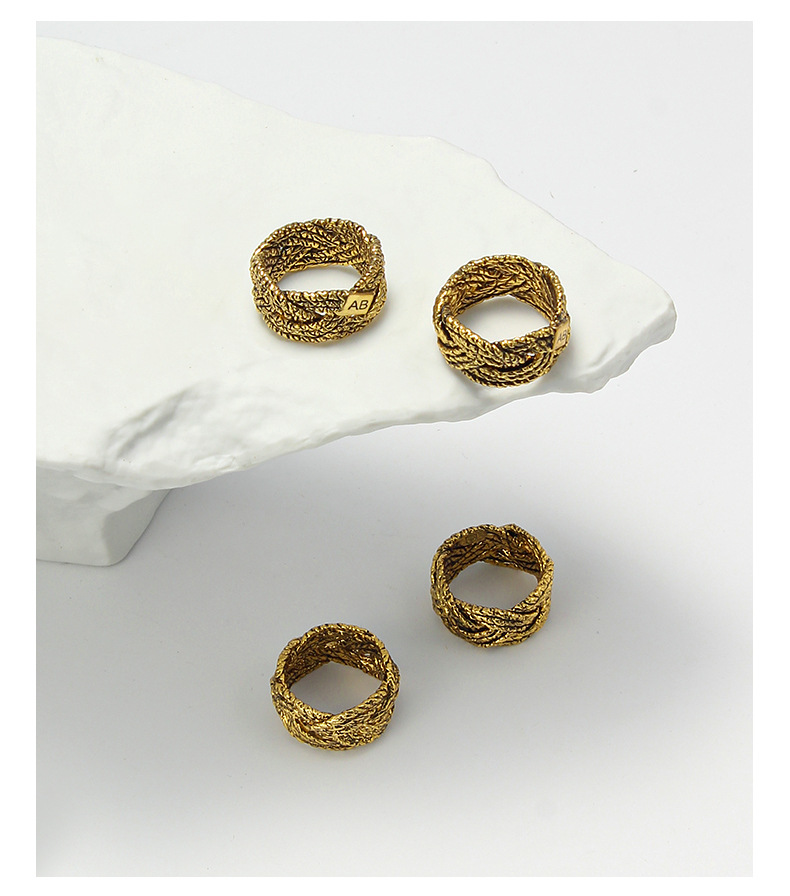 法式做旧戒指女编织藤条复古戒指小众设计时尚ins铜镀18k金戒指女详情4