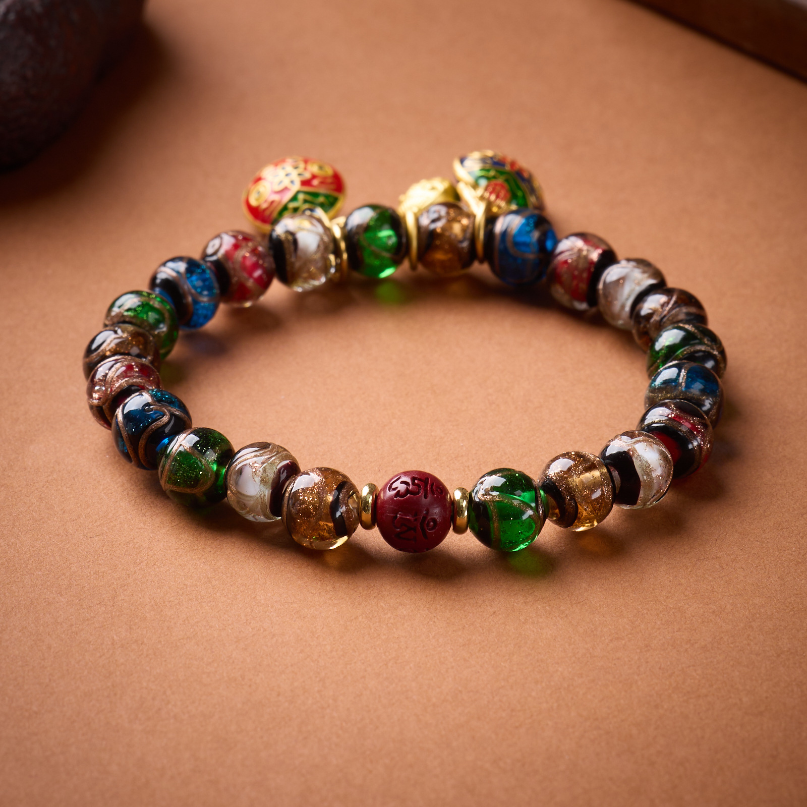 A family of three, gold-swallowing beast incense ash glass bracelet, ancient-style five-color bead couple bracelet and jewelry in stock wholesale pic 7