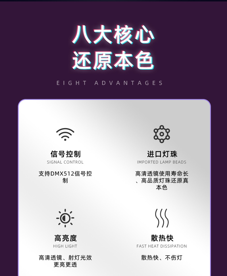 Stage lighting: 200W four-eye face light, LED full-power fill light, COB par light, wedding performance audience light panel pic 2