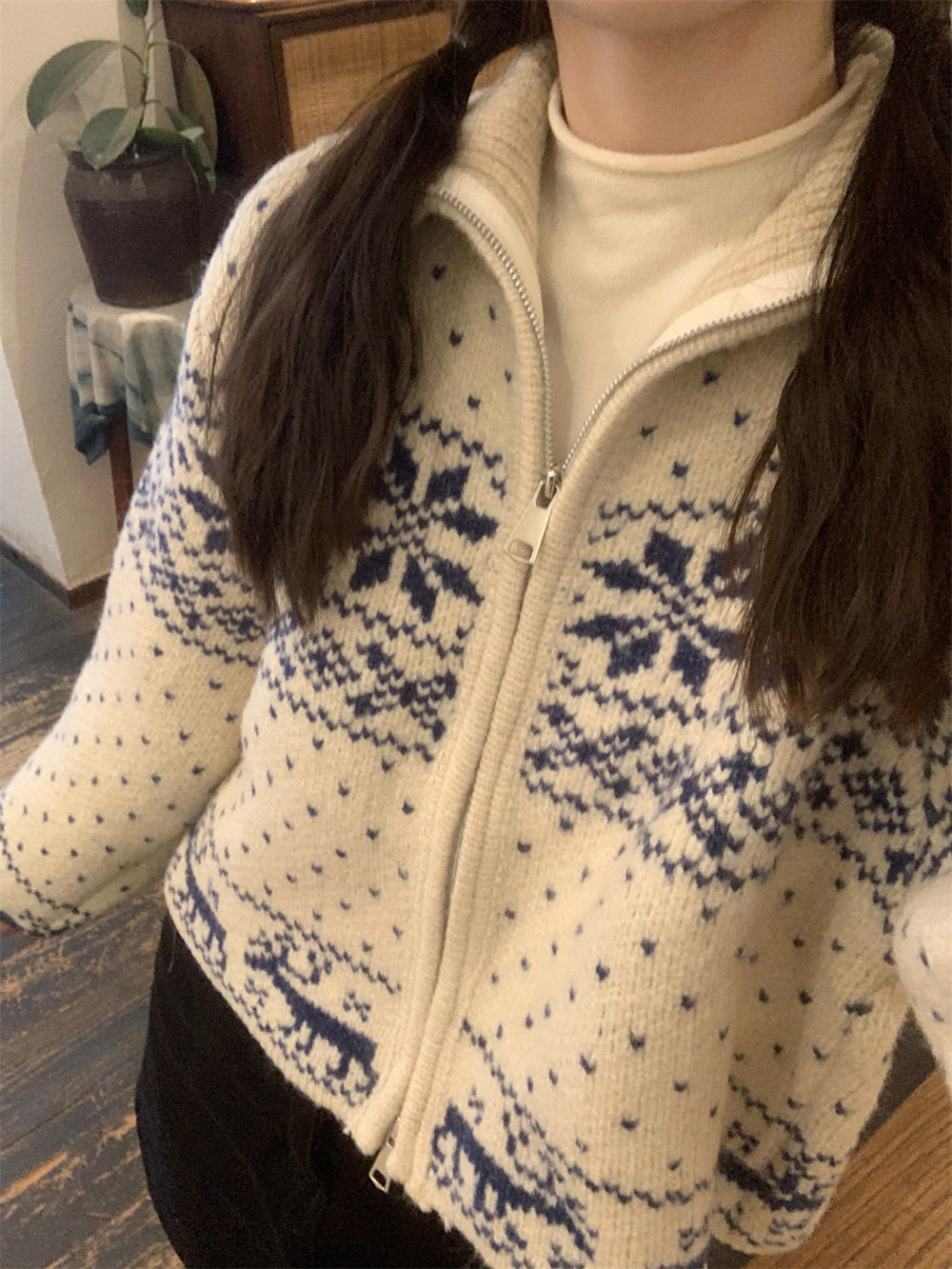【绵羊绒】Berry喜你而欢复古温柔雪花拉链毛衣立领针织衫女秋冬详情8