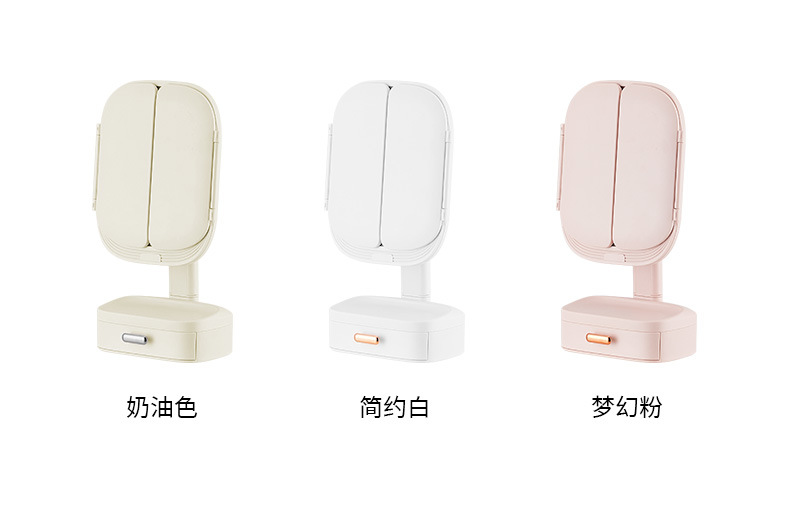 双开门LED化妆镜台式桌面镜子带灯光补光学生宿舍充电发光梳妆镜详情12