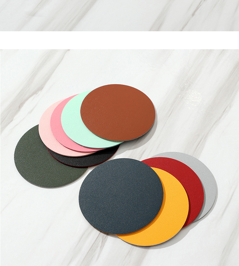 Wholesale INS simple leather PVC teacup MATS, double-layer waterproof round home and hotel heat insulation MATS, with LOGO available pic 7
