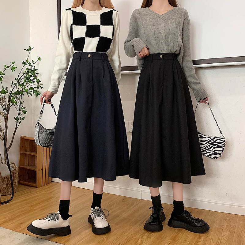 The new Korean-style slimming MIDI skirt for women in the 2022 autumn and winter season is in vogue with A large swing A-line skirt trend pic 14