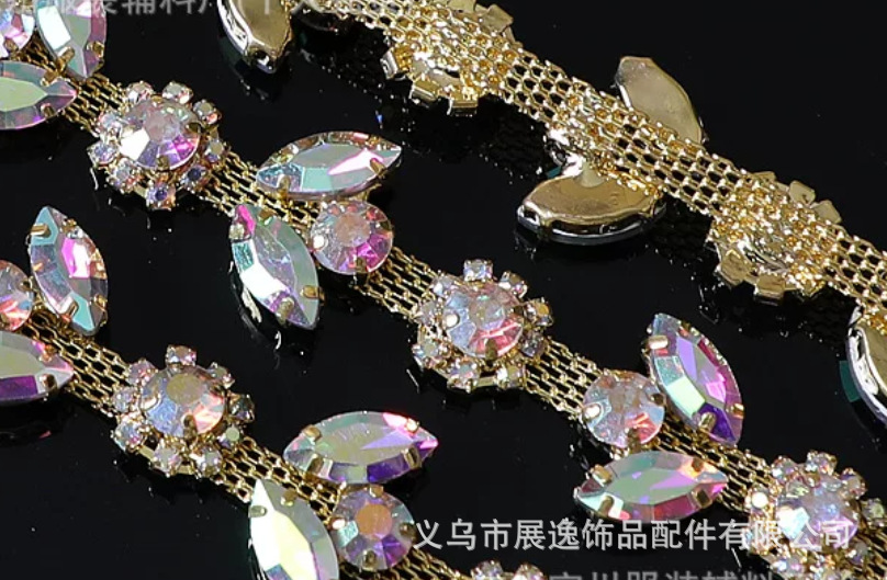 European and American best-selling in-stock welded glass diamond chain, sunflower horse eye water diamond chain, DIY dress accessory and auxiliary materials pic 7
