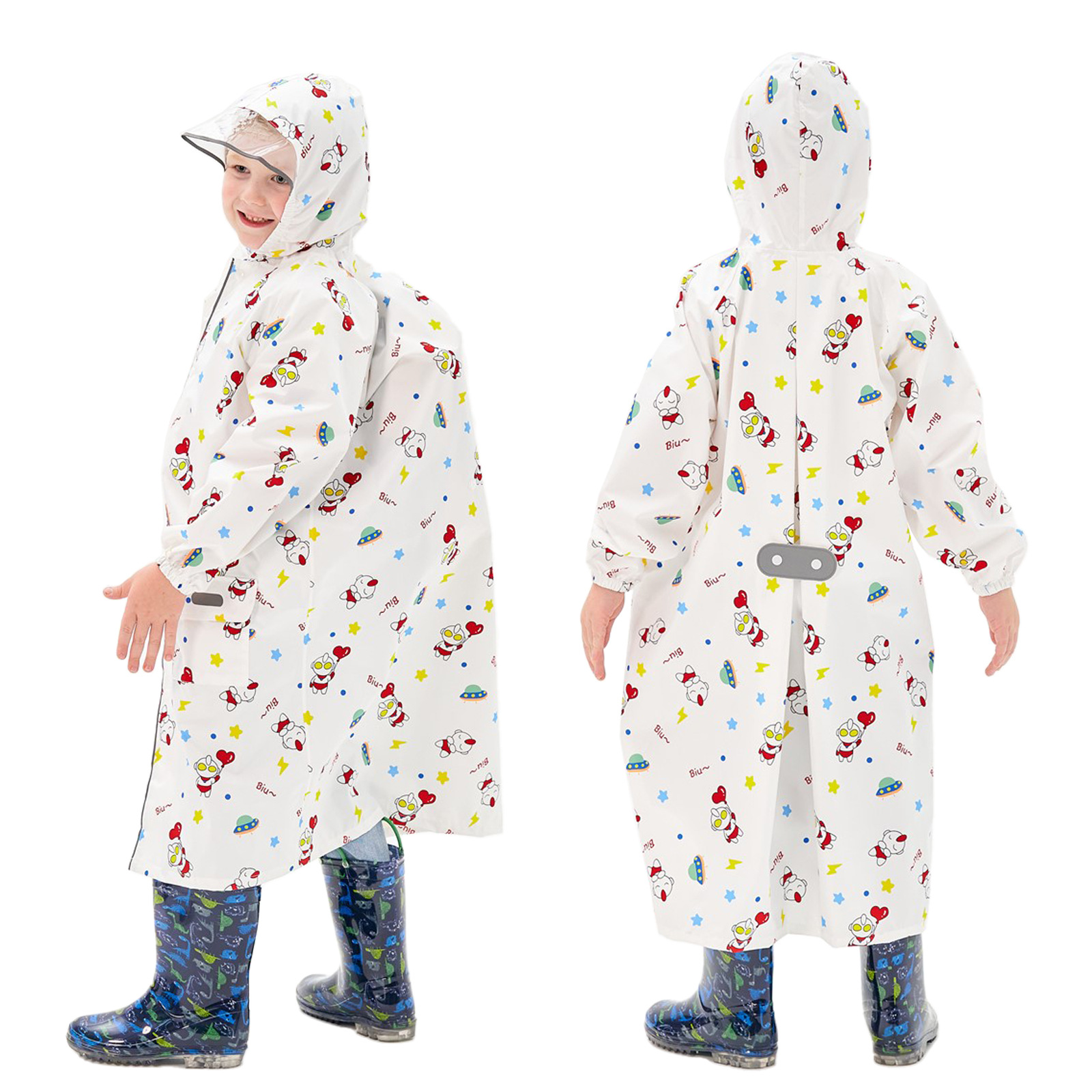 高品质库洛萌奥特儿童雨衣长款书包位大帽檐雨衣中小童雨披强防水详情11
