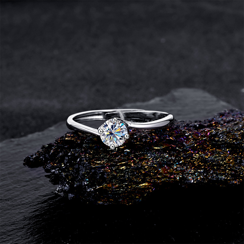 S925 silver armband ring Moissanite loose cuff, simple and versatile four-prong ring jewelry, live stream in stock wholesale pic 2