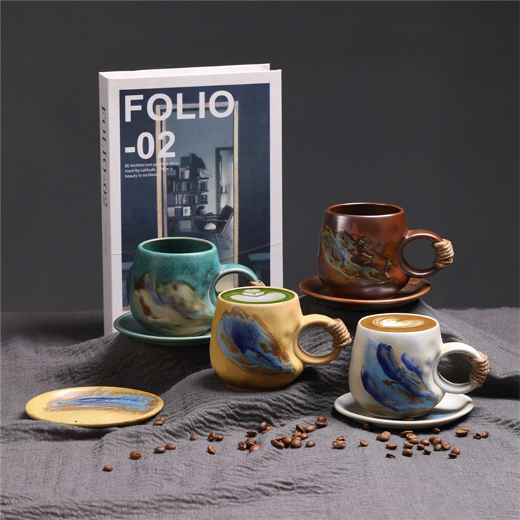 日式复古陶瓷咖啡杯碟套装创意伴手礼杯子下午茶马克杯粗陶咖啡杯详情13