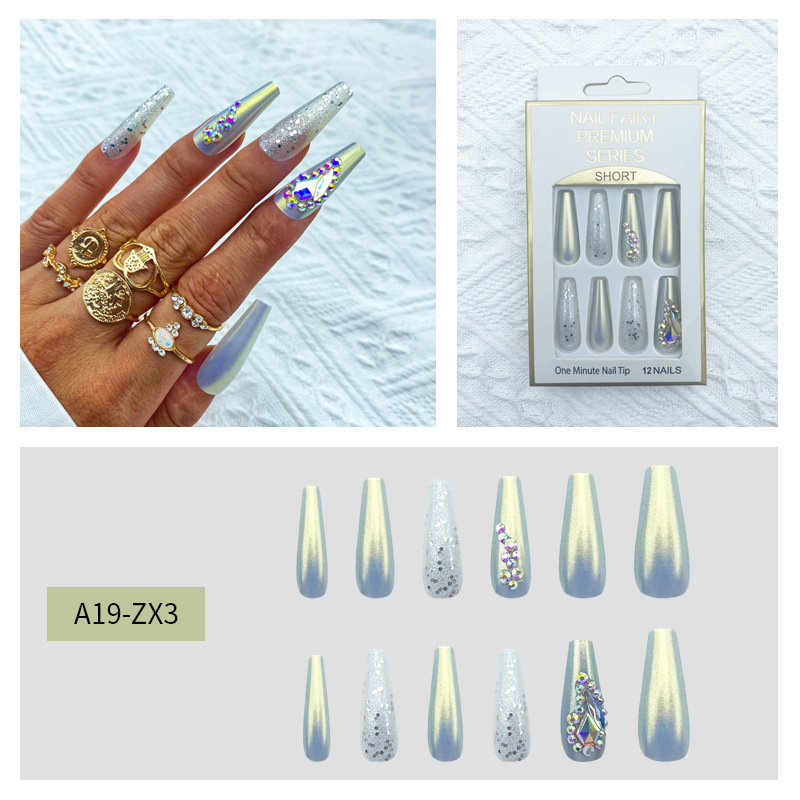 Wholesale of new cross-border artificial nails, extended trapezoidal ballet nail plates, diy nail art with rhinocones, and long wearable nails from Europe and America pic 3