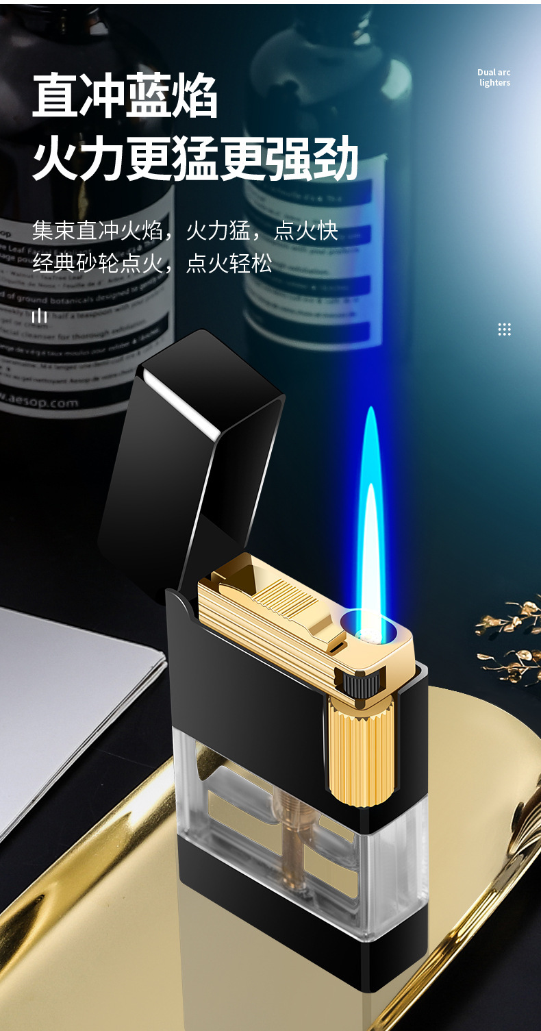 Double-flame transparent gas chamber direct-flush open flame conversion metal lighters can be delivered on AliExpress, popular lighters in Europe and America pic 4