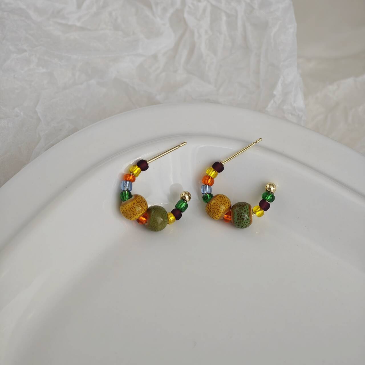 Niche ins minimalist colored drip glaze dopamine earrings, gentle and creamy C-shaped blue large circle ear rings for round faces pic 67