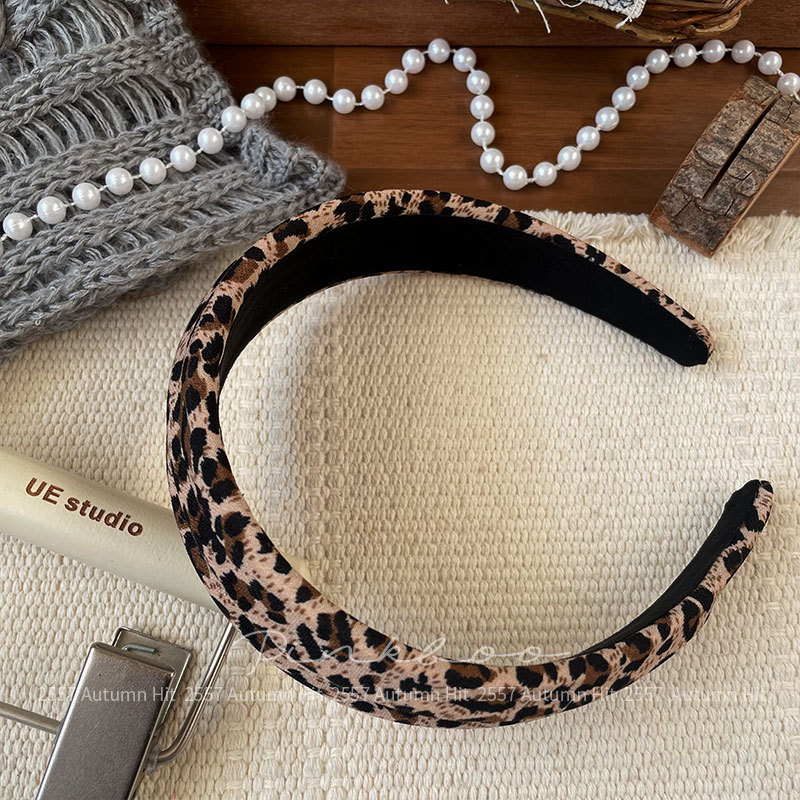 New Korean-style simple and elegant leopard print wide band headband, retro high head top check pattern for girls, autumn atmosphere hair accessory, wide band fashion for autumn and winter, leopard print check pattern multi-color series, retro and personalized headwear for girls pic 7