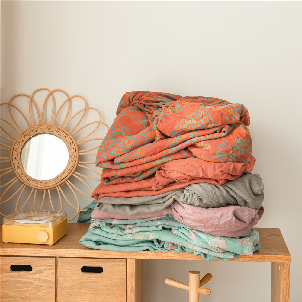 Pure cotton yarn-dyed jacquard double-layer gauze bed cover, single piece of all-cotton gauze mattress protective cover, bedspread, bed cover, single piece of bedding pic 2