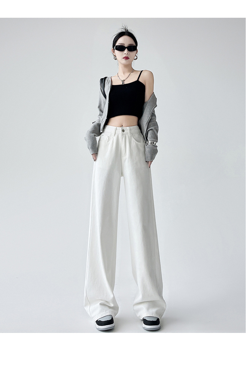 白色阔腿牛仔裤女秋季2025年新款梨形身材高腰宽松拖地直筒裤子女详情31