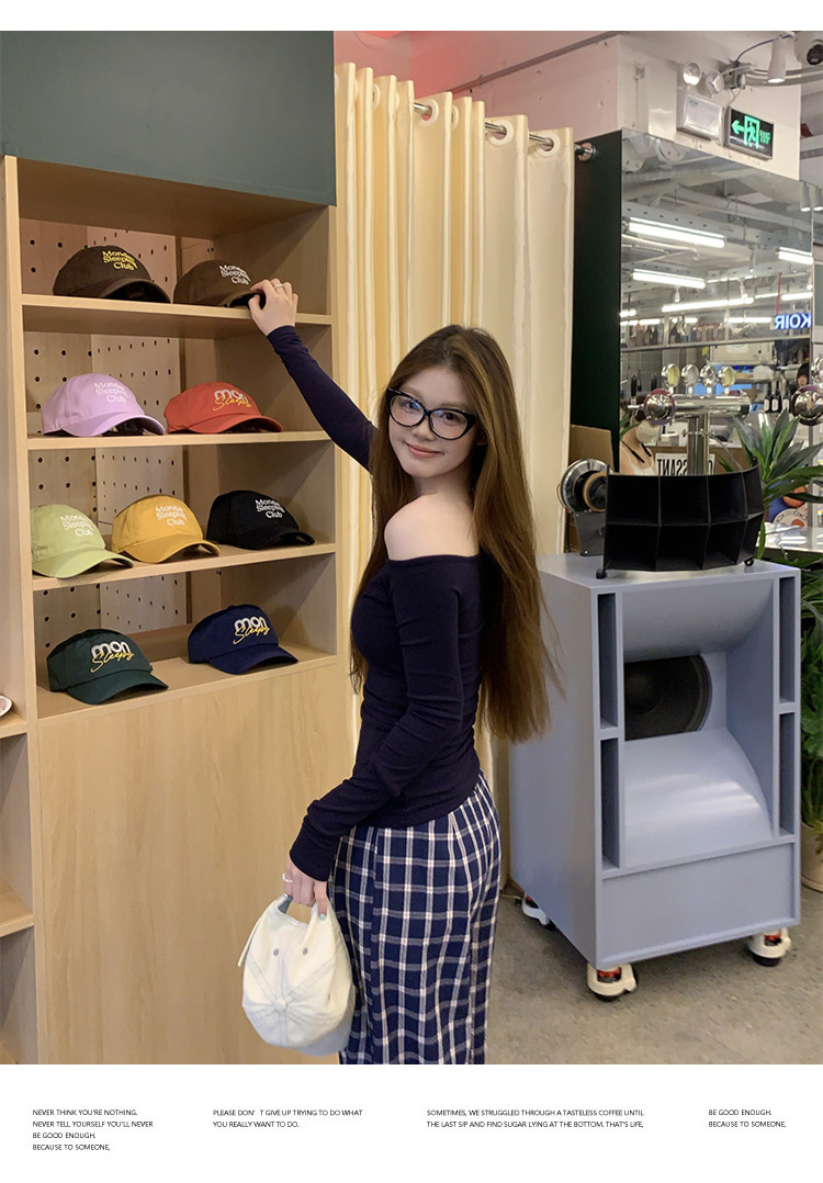 纯欲辣妹修身显瘦露肩长袖T恤女装早秋设计感百搭打底衫学生上衣详情7