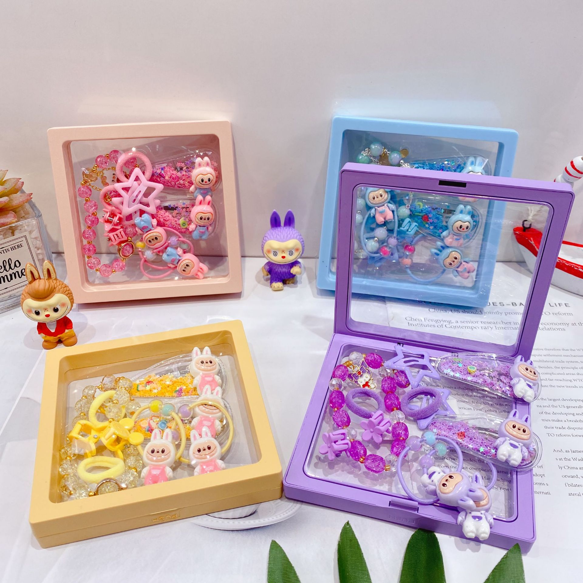 新款哒布布水晶手链卡通皮筋发夹饰品套装可爱少女心装扮时尚精品详情4