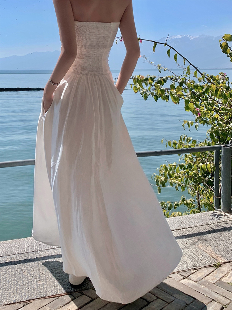 名媛千金超仙白色抹胸裙女夏季新款氛围感海边度假长裙绝美连衣裙详情16