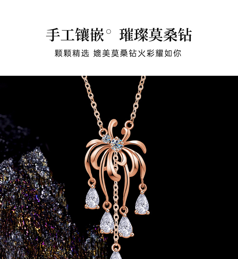 S925 sterling silver vintage small incense style fireworks Moissang tassel necklace, super dazzling, rich gold sense, high appearance level, rose gold chain pic 10
