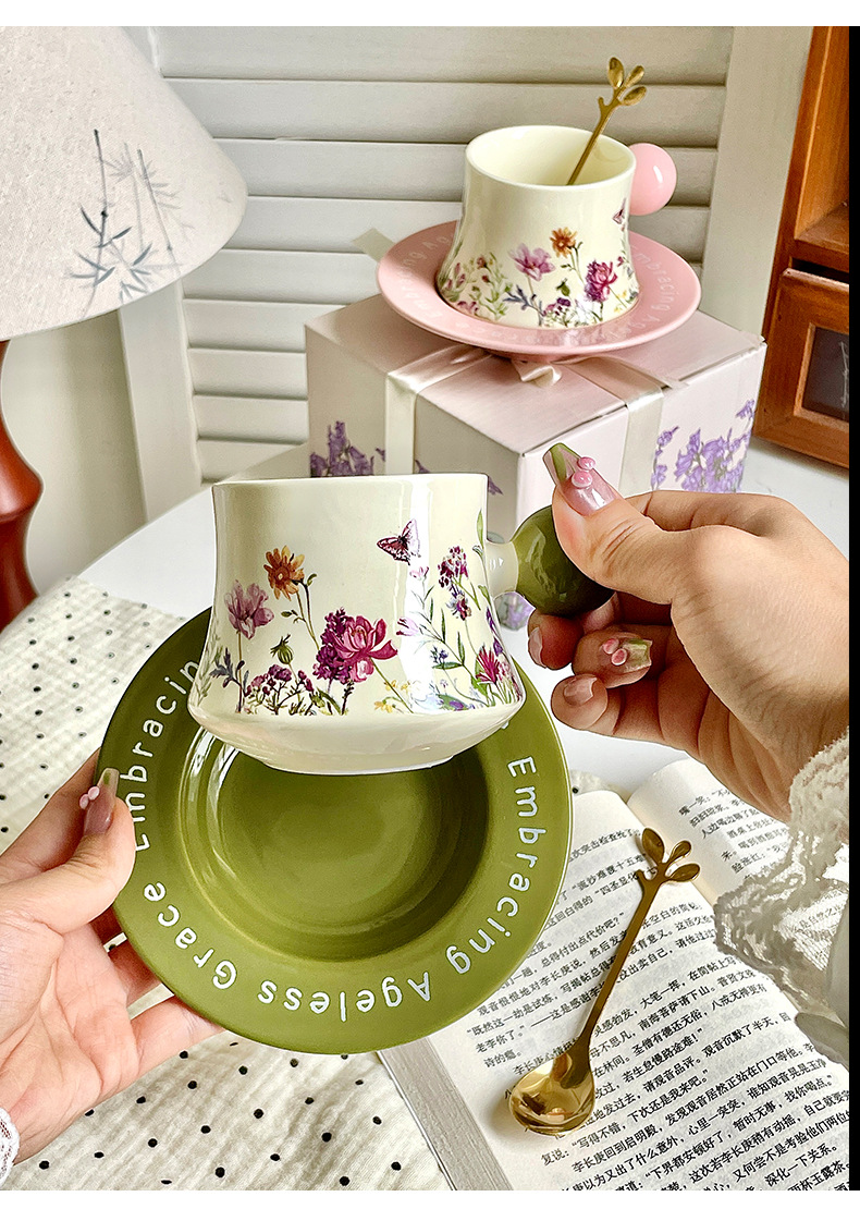 High-quality ceramic coffee cup and saucer set gift box, high-end and exquisite underglaze color afternoon tea cup as a souvenir pic 11