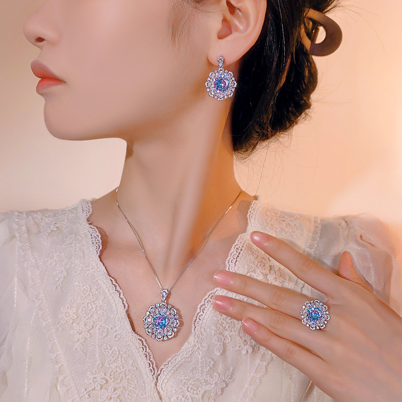 2025新款庄生生珠宝铜底镀金仿真千禧渐变色花朵套装主石12-10mm详情7