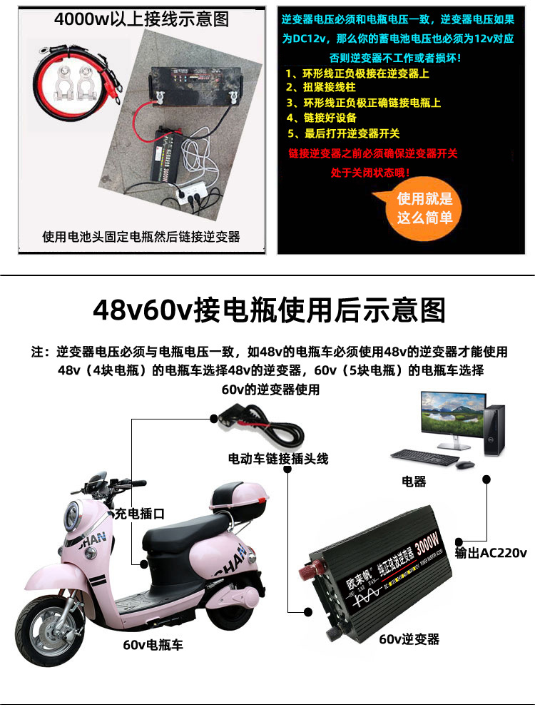 智能纯正弦波欧来帆逆变器12v24v48v60转220v4000w家用车载太阳能详情48