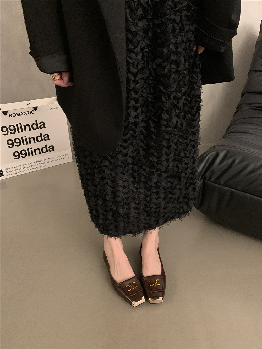 韩版设计感单鞋小皮鞋黑色气质平底鞋子春秋法式瓢鞋软底女鞋新款详情9