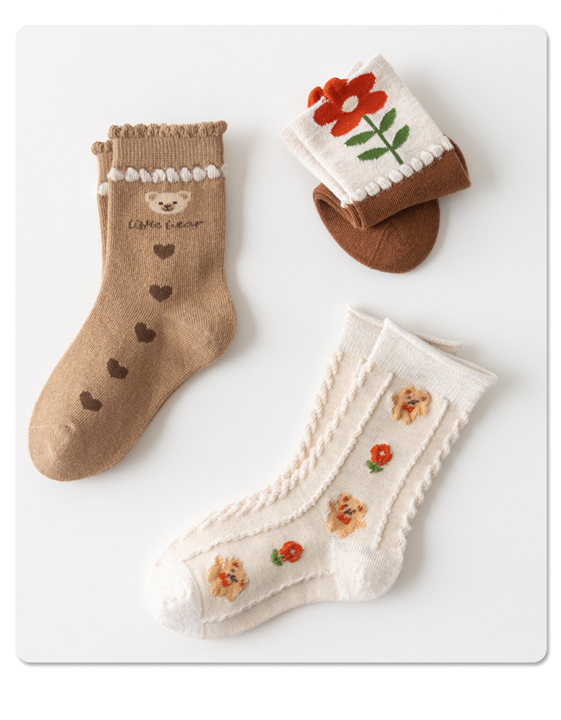 春秋季新款儿童袜子棉质男女童袜子中筒柔软亲肤卡通小熊童袜批发详情24