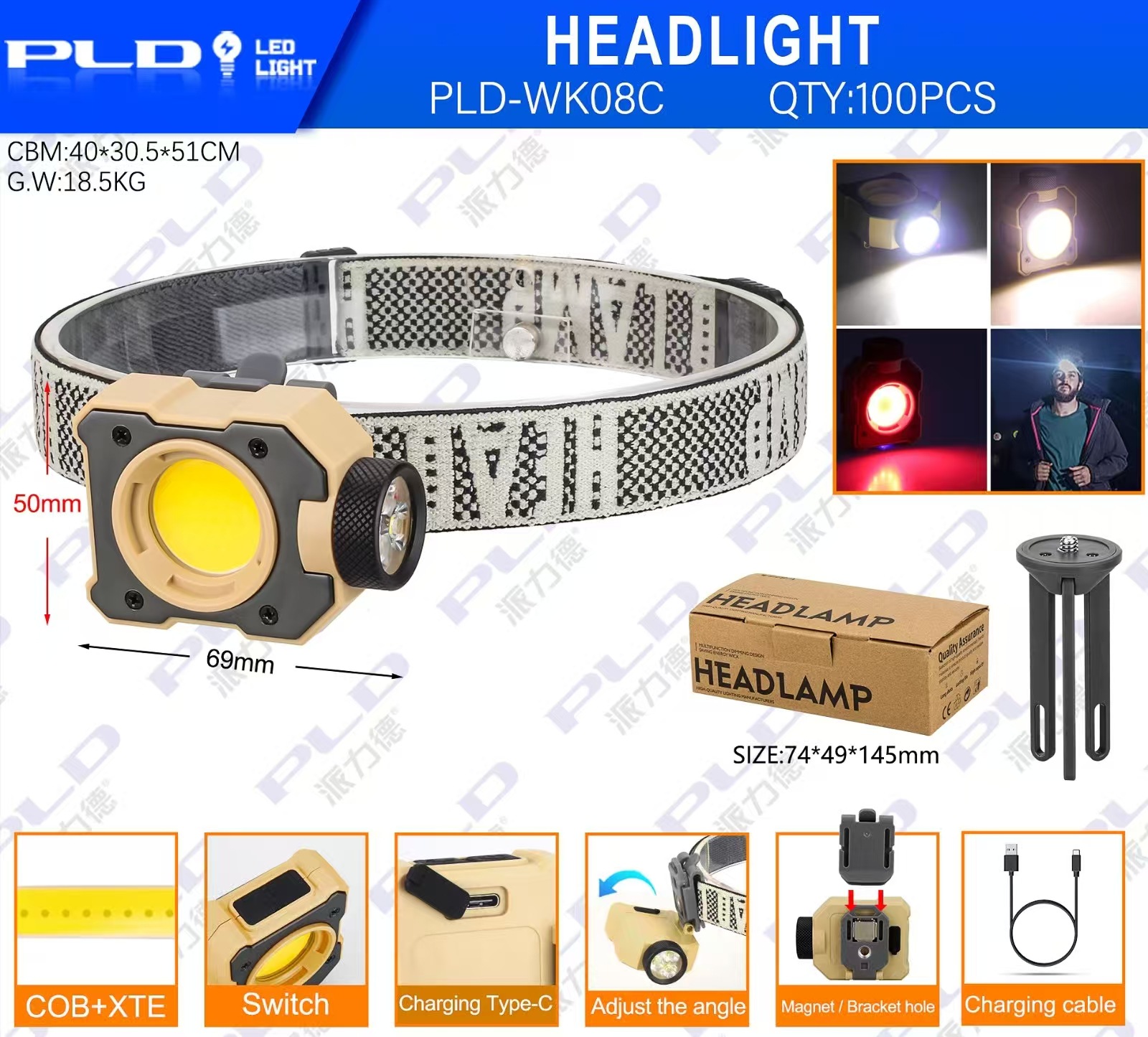 New cross-border COB multi-functional outdoor headlamp, LED strong light, ultra-long battery life, night fishing light, portable cap clip light, mini flashlight pic 6