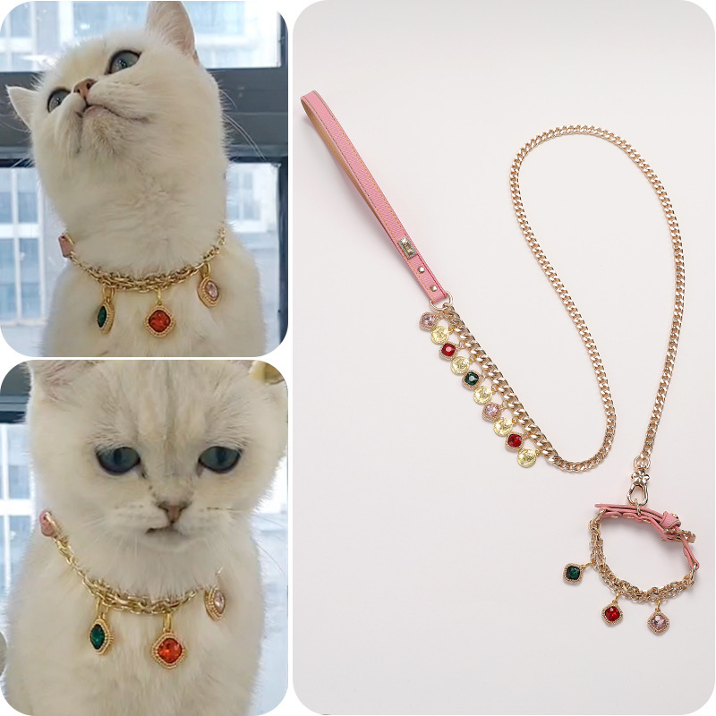 Pet supplies: Diamond buckle cat and dog collars, small dog pink pet necklaces, leash, cat and dog supplies pic 5