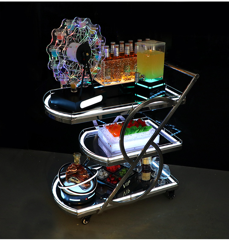 酒水车酒店ktv餐厅三层不锈钢送餐车移动服务生日蛋糕车led小推车详情2