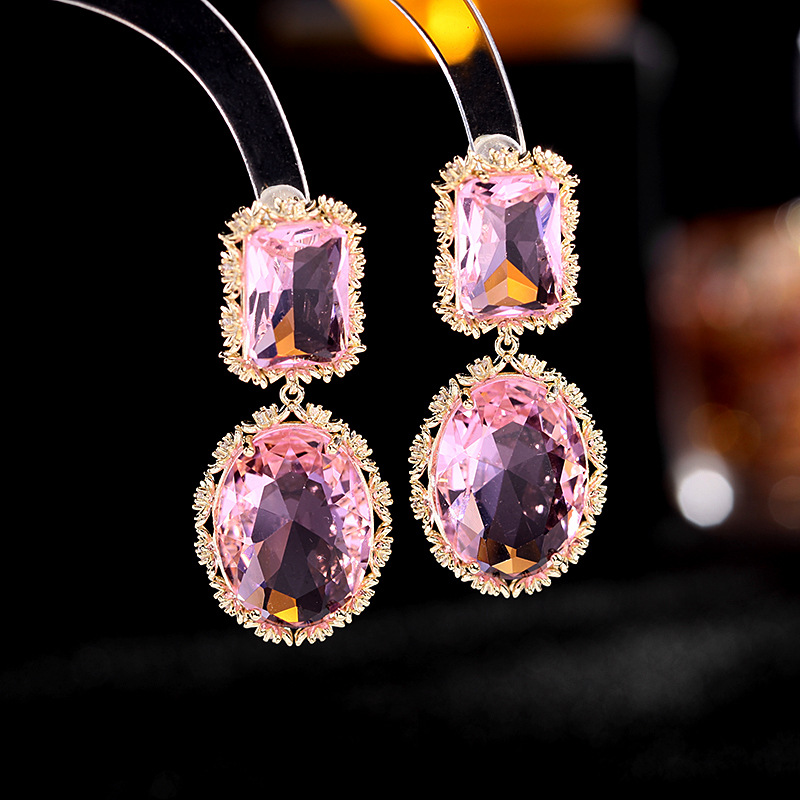 Summer Korean Heavy Industry colorful crystal simple earrings, fashionable silver needle color preservation real gold, popular geometric zircon earrings pic 6