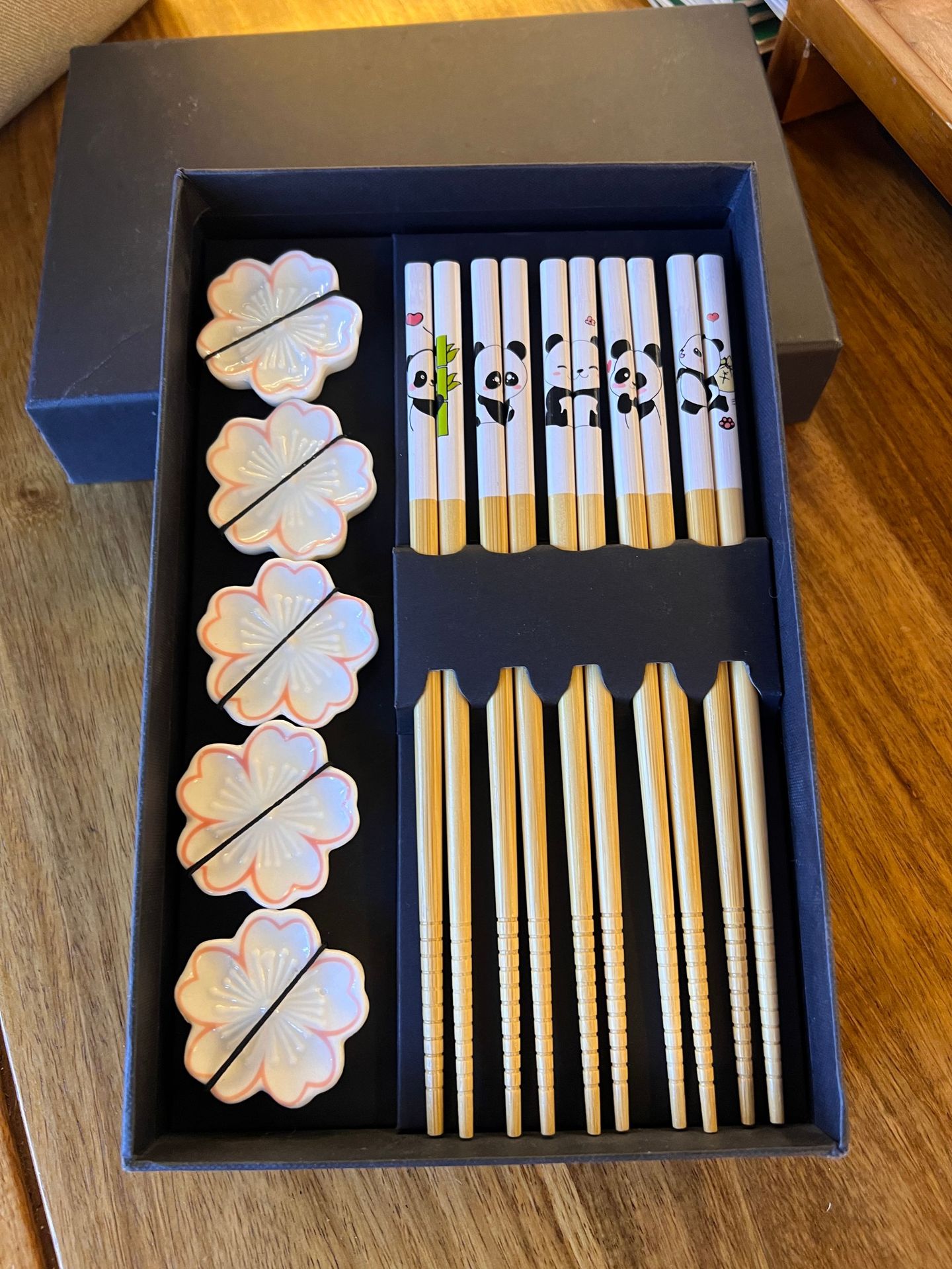 Five Blessings Panda Cherry Blossom Chopstick Holder New five-pair Gift box, tableware, daily necessities wholesale, gift-giving, practical household items pic 2