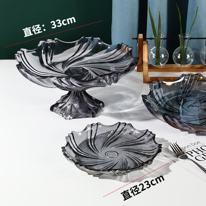 欧式轻奢玻璃花瓶丝绸之路系列旋风创意带脚果盘时尚果斗客厅摆件详情4