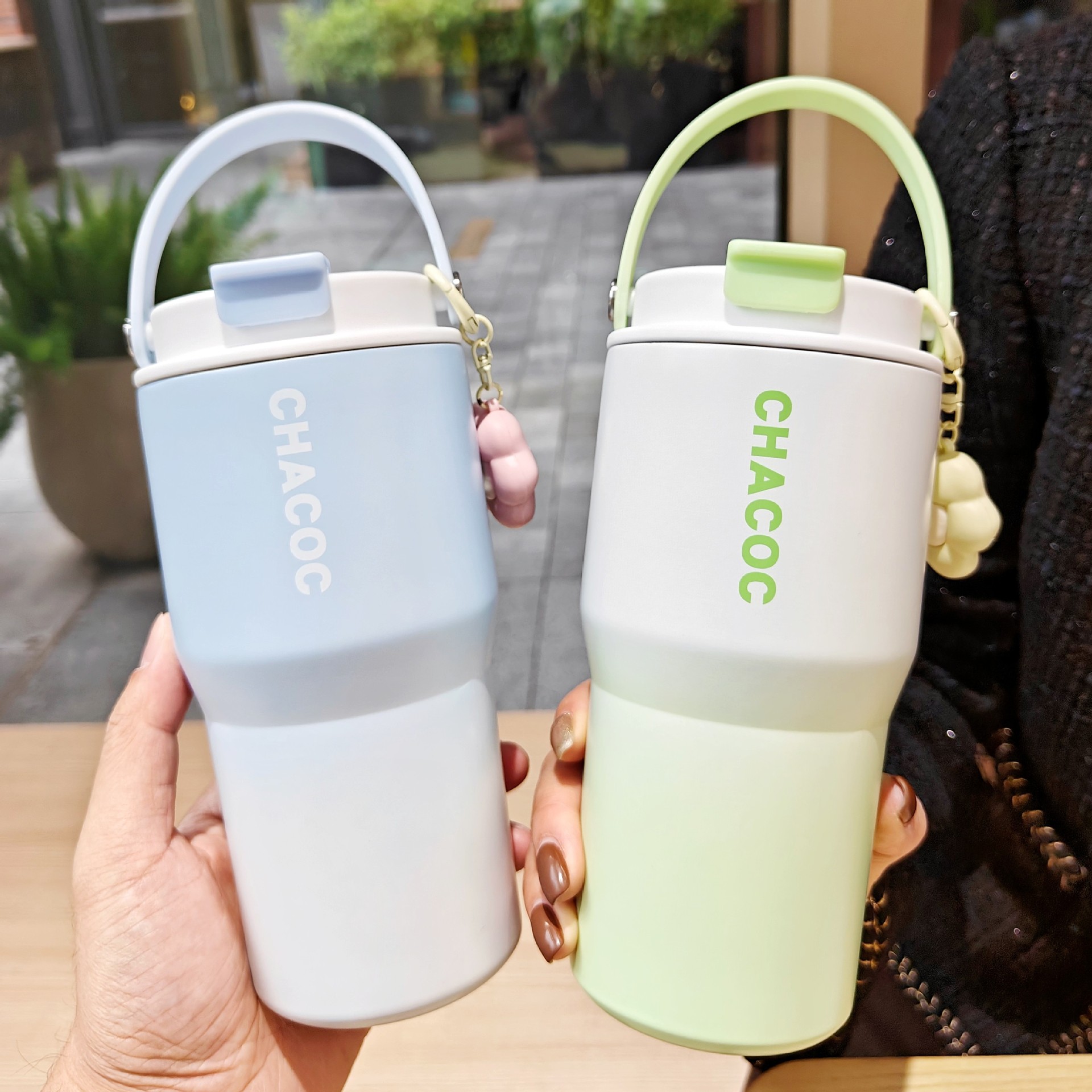 时尚渐变真空保温杯简约女士大容量咖啡杯便携手提杯子礼品杯批发详情8