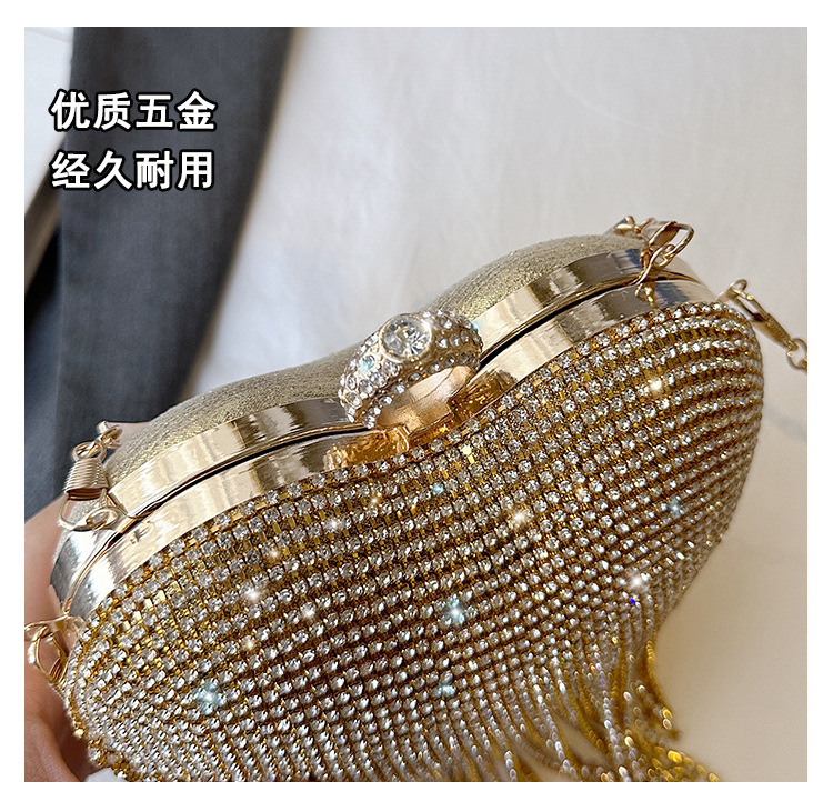 跨境镶钻晚宴包心形流苏女士手提包宴会聚会手拿包百搭礼服晚装包详情7