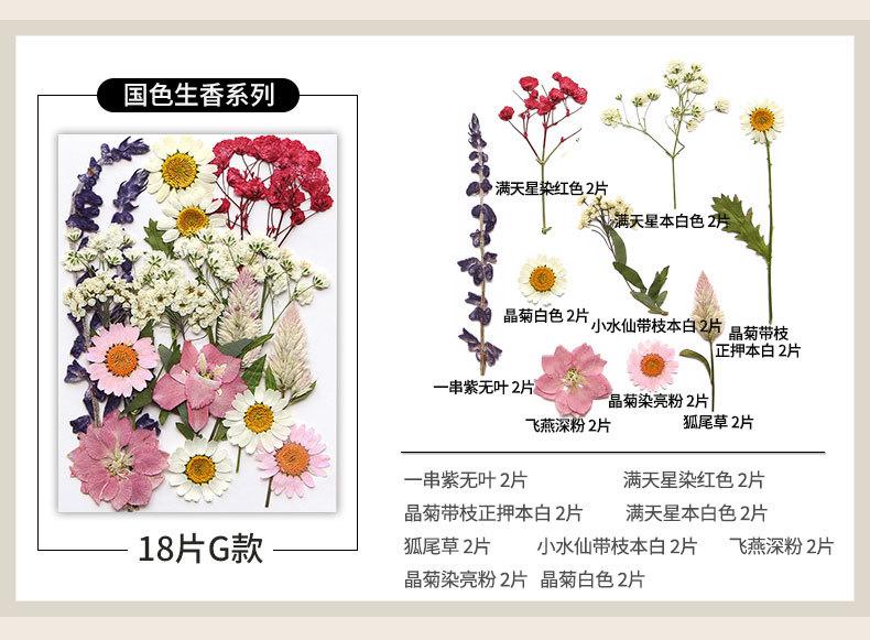 新款干花压花材料包贴脸装饰眼角写真花瓣diy滴胶相框植物标本详情16