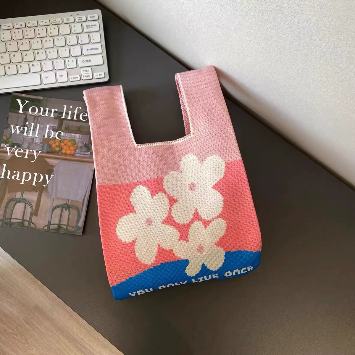 女士针织包多巴胺小包包手机包托特包针织包时尚卡通针织手提袋详情22