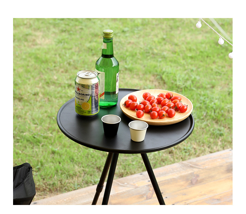Outdoor triangular folding table, portable and easy to store, round table, small adjustable camping table, tripod, stainless steel pic 14