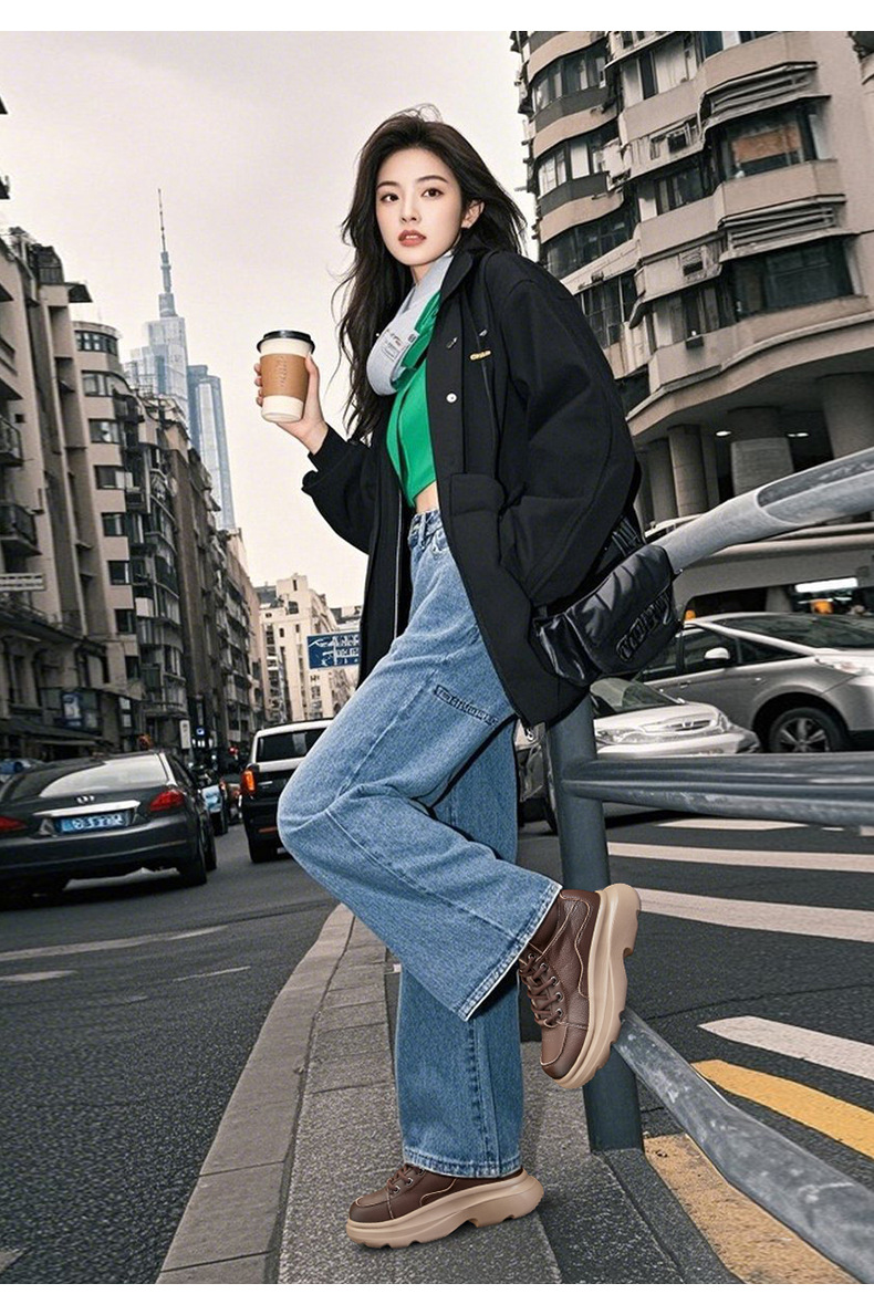 发泡底真皮雪地靴女2025冬季新款复古保暖女靴厚底增高百搭鞋子女详情27