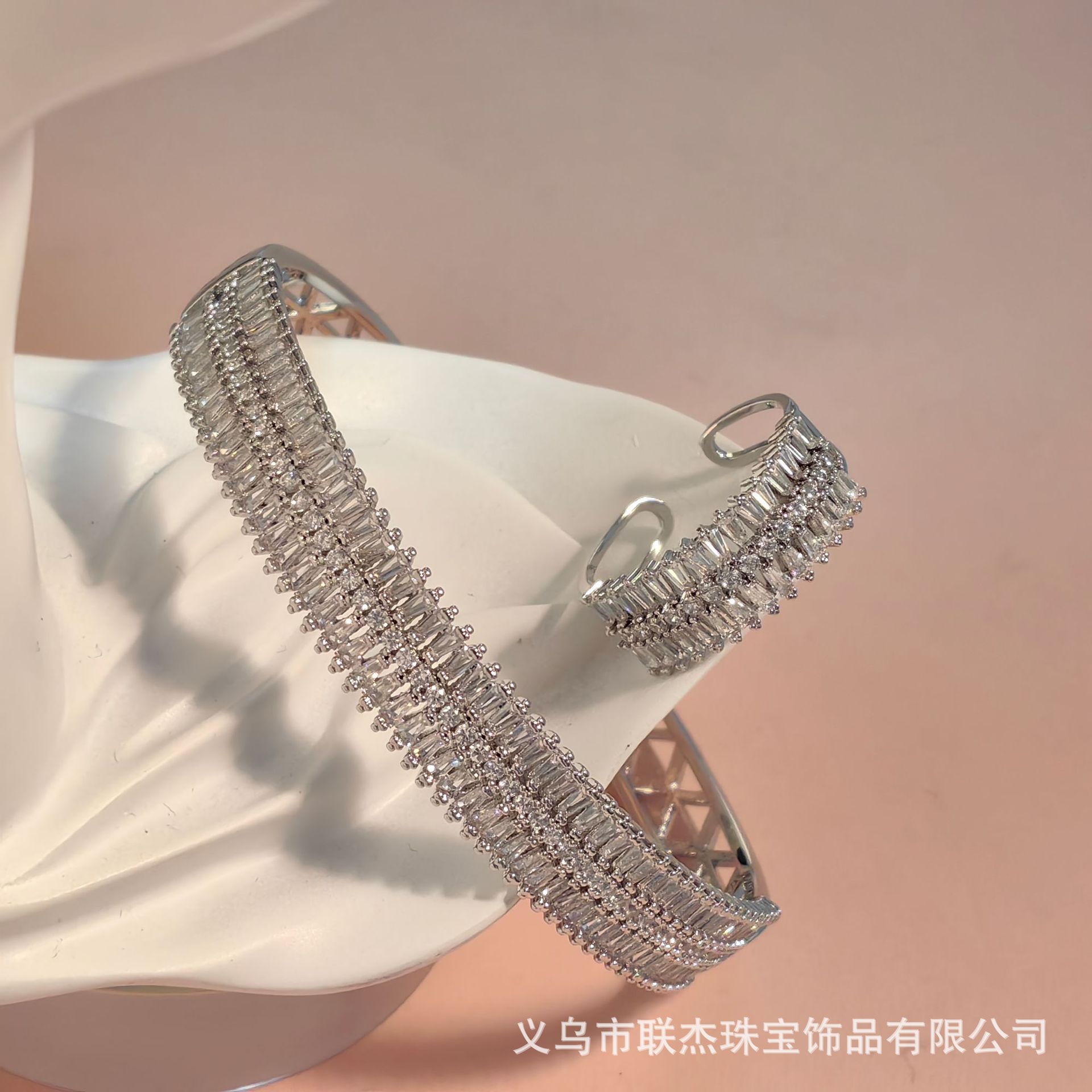 镶钻锆石开口18K真金电镀手镯戒指套装ins风设计感简约几何时尚网详情4