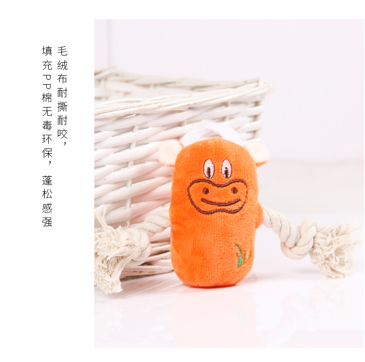 Factory direct sales of pet plush cat and dog toys, cotton rope, cartoon smiling mice, rabbits and cows pic 12