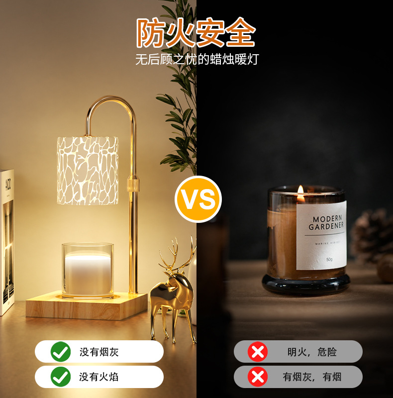 跨境专供融烛灯无明火香薰灯可调节简约暖烛灯融蜡灯卧室护眼台灯详情4