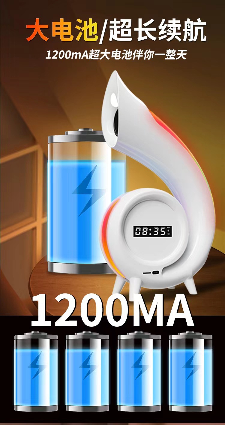 跨境新款深淵藍(lán)牙音箱氛圍燈化妝鏡鬧鐘多功能LED顯示屏無線音箱詳情12