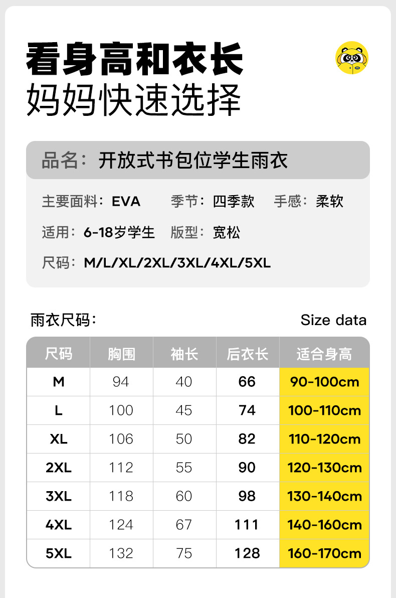 牧萌儿童雨衣男女孩全身防暴雨带书包位雨衣透气耐磨上学徒步雨披详情36