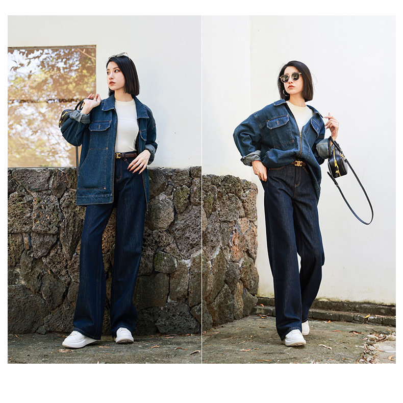 高腰阔腿牛仔裤女 法式松弛感/原色丹宁复古宽松大直筒拖地裤秋冬详情25