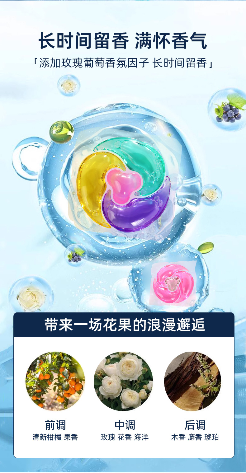 蓝洁雅洗衣液 持久留香家庭洗衣胶囊 杀菌除螨洗衣机专用洗衣凝珠详情11