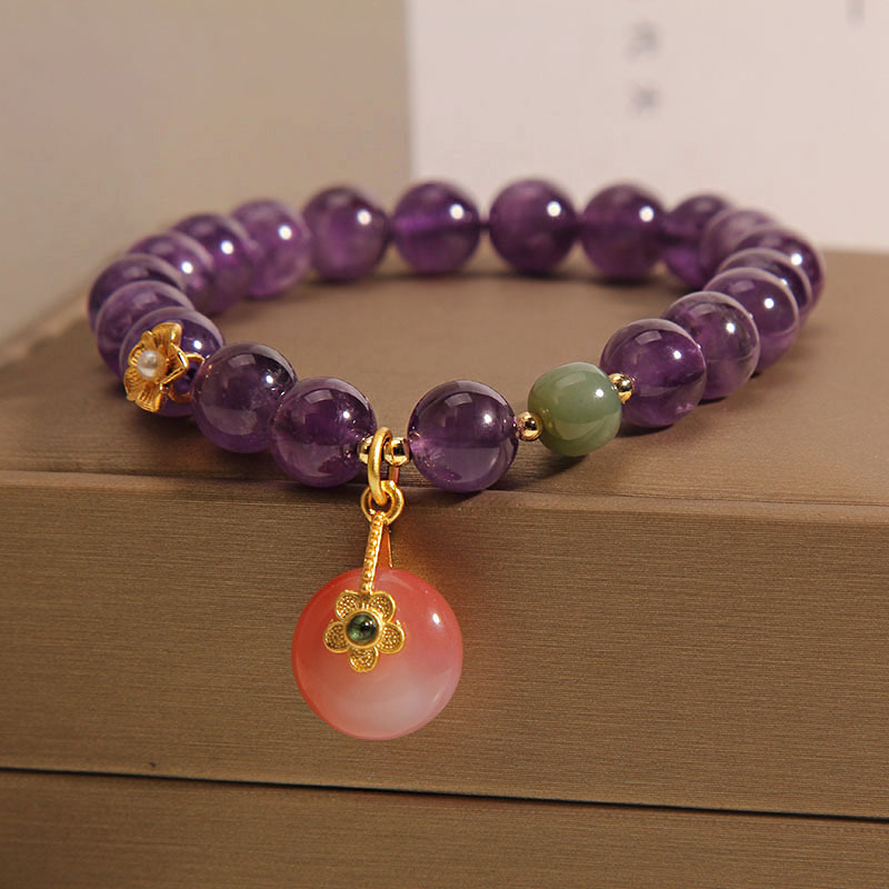 天然紫色水晶手链女ins小众轻奢森系盐源玛瑙平安扣吊坠手串手饰详情2