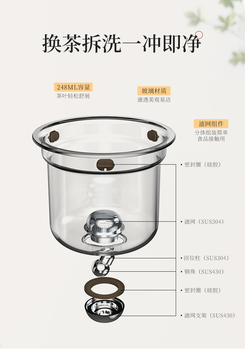 泡茶壶套装全玻璃内胆一键过滤家用茶具磁吸泡茶杯茶水分离飘逸杯详情14