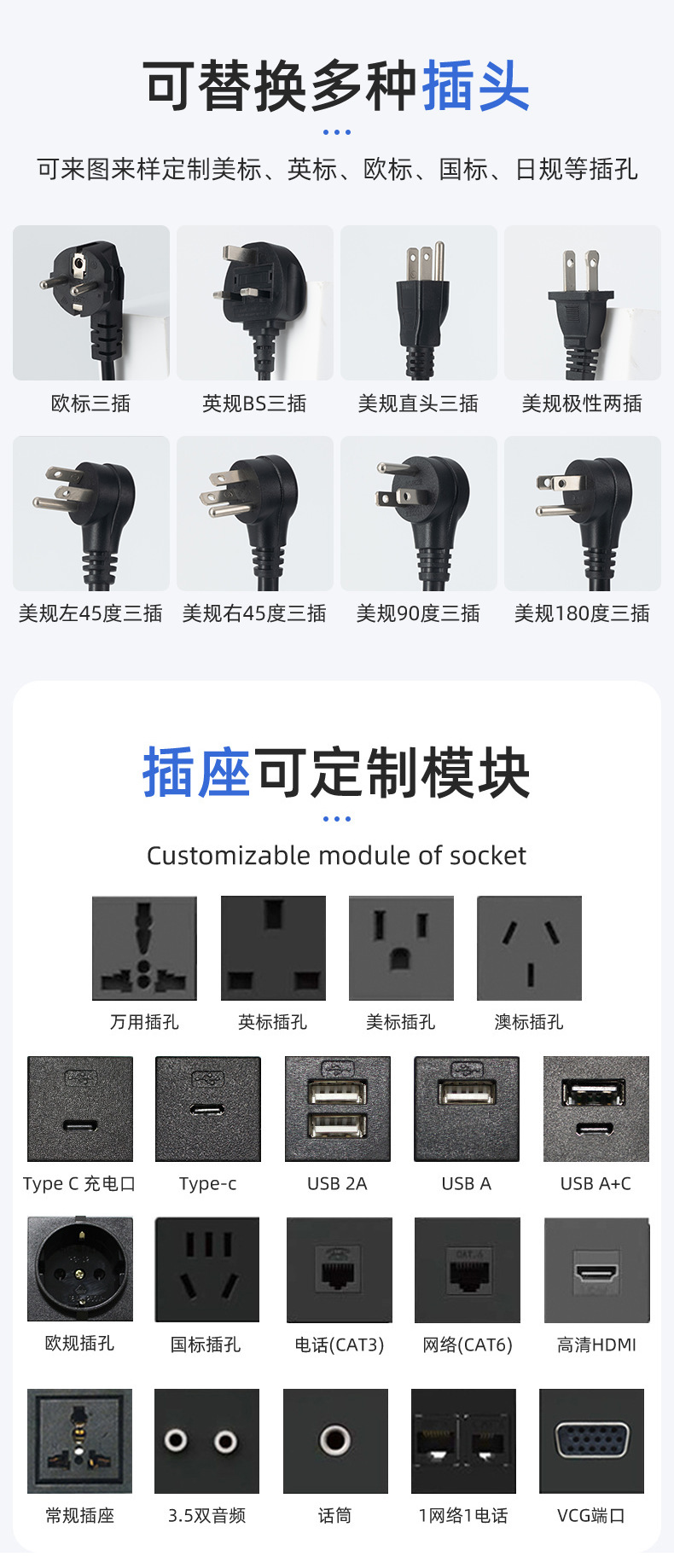 Cross-border US-standard 2USB horizontal plug power strip desktop bedside table, US standard power supply, embedded USB power socket pic 8