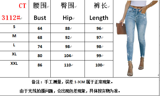 Factory direct sales of cross-border 2025 European and American new style stretch jeans for women, long ripped mid-waist and small-leg pants for women pic 1